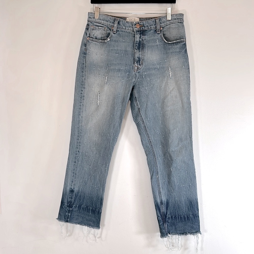 Vice Denim MILF Distressed High Waisted Frayed Hemline Womens Size 31 Blue Jeans